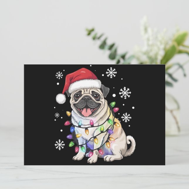 Cartão De Festividades Papais noeis Pug Christmas Lights Xmas Dog Lover (Em pé/Frente)