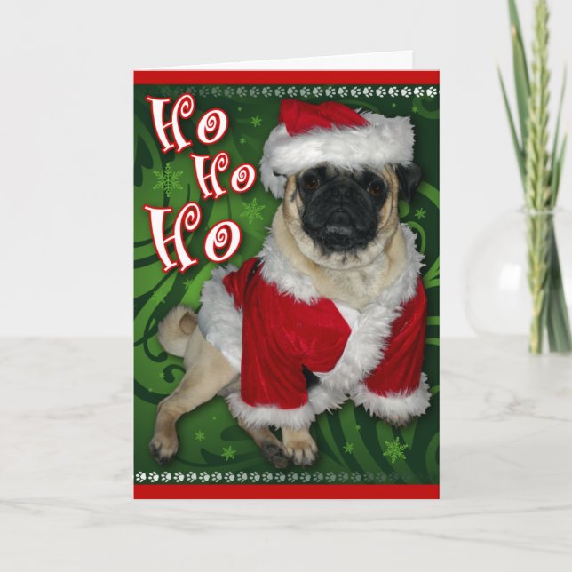 Cartão De Festividades Papais noeis Pug Greeting Card (Frente)