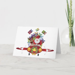 Cartão De Festividades Papais noeis que voam com uma placa de saudação Vi