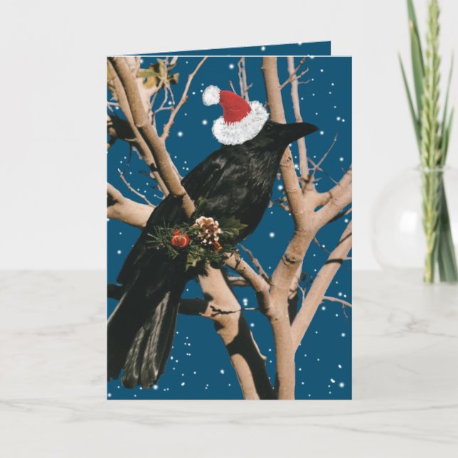 Cartão De Festividades Papais noeis Raven Christmas Holiday Nature Bird C (Frente)
