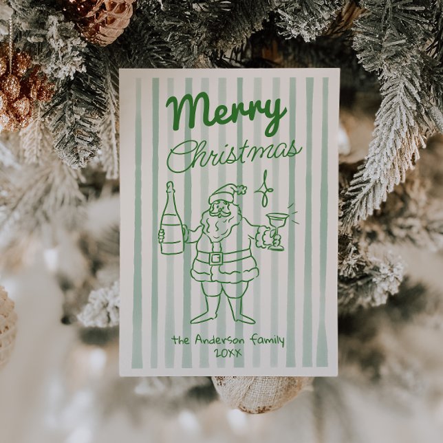Cartão De Festividades Papais noeis Retro Desenhados Champanhe Natal Não  (Criador carregado)
