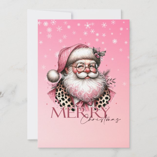 Cartão De Festividades Papais noeis Retro Rosa Feliz Natal (Frente)