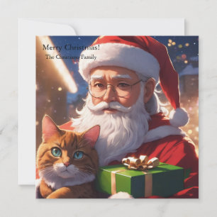Cartão De Festividades Papais noeis segurando um gato