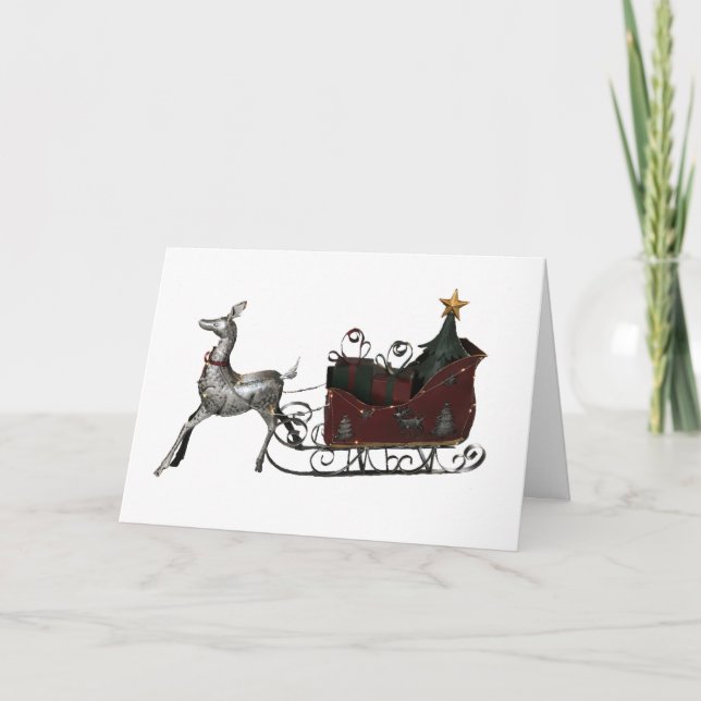 Cartão De Festividades Papais noeis Sleigh ChristmasGreeting Card (Frente)