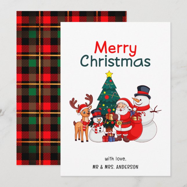 Cartão De Festividades Papais noeis Snowman Reindeer Feliz Natal Festivo (Frente/Verso)