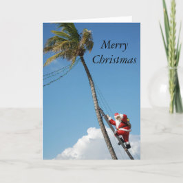 Cartão De Festividades Papais noeis sobe palmeira ensolarada florida