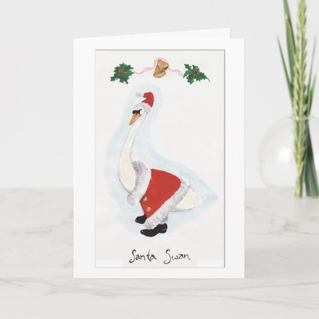 Cartão De Festividades Papais noeis Swan Christmas Card (Frente)