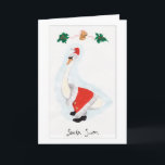 Cartão De Festividades Papais noeis Swan Christmas Card<br><div class="desc">Um Pai Natal metido e alegre para iluminar os feriados! Papais noeis Swan foi pintado em acrílico no conselho e então voou para ninho em um cartão só para você.</div>