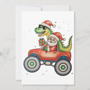 Cartão De Festividades Papais noeis T Rex Dinossaur Monster Truck Natal