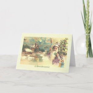 Cartão De Festividades Papais noeis Vintage Com Placa De Natal De Árvore 