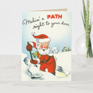 Cartão De Festividades Papais noeis Vintage Shoveling Snow Card