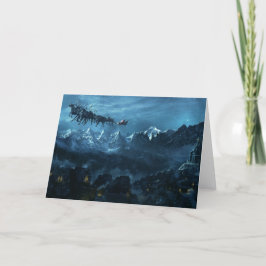 Cartão De Festividades Papais noeis Vintage Voando Sobre A Aldeia