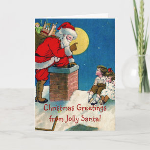 Cartão De Festividades Papais noeis Vitorianos de Jolly com Crianças de N