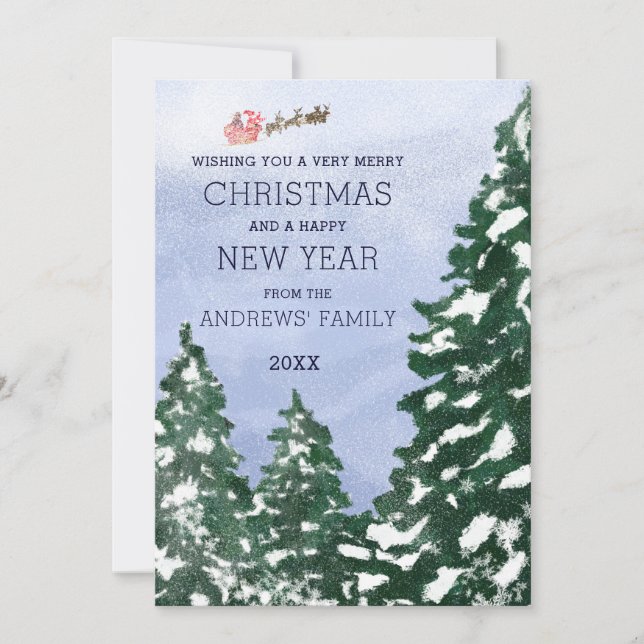 Cartão De Festividades Papais noeis voadores Árvores de inverno de neve p (Frente)