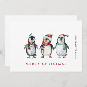Cartão De Festividades Papais noeis Whimsic Penguins Corporação de Natal