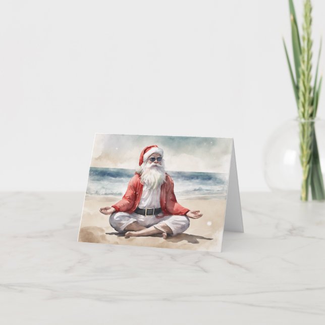Cartão De Festividades Papais noeis Zen Relaxados com Yoga de Praia (Frente)