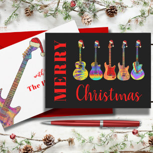 Cartão De Festividades Papas Noel Personalizados de Guitarra de Natal Leg