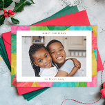 Cartão De Festividades Papel de Tecido Colorido Foto de Natal Horizontal<br><div class="desc">Este cartão de Natal divertido e brilhante apresenta um design de papel colorido que se sobrepõe, com uma aparência de decodificação. A parte de trás contém uma design correspondente de árvores de Natal sobrepostas. Este brilhante design evoca uma sensação de brincadeira, riso e alegria infantil nas coisas simples. *Trabalho de...</div>
