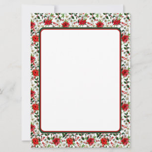 Cartão De Festividades Papelaria de Natal com poinsettia e azevinho