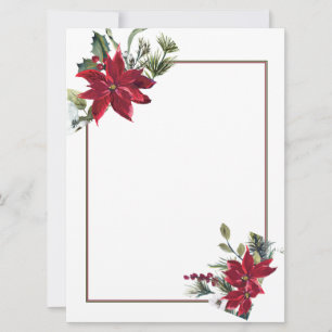 Cartão De Festividades Papelaria em branco de Natal com poinsétia aquarel