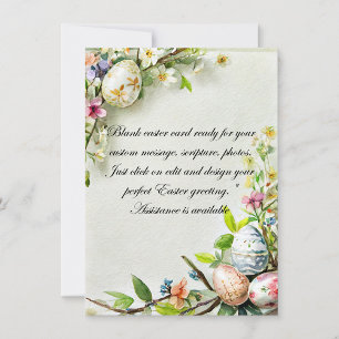 Cartão De Festividades Papelaria em branco floral e ovo de Páscoa