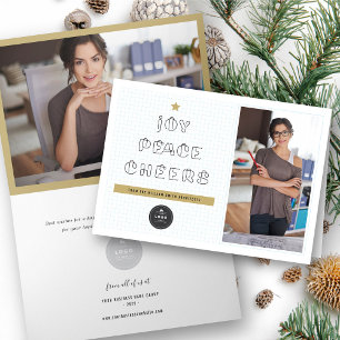 Cartão De Festividades Paper Clips Joy Peace Cheers Blue Grids Corporate