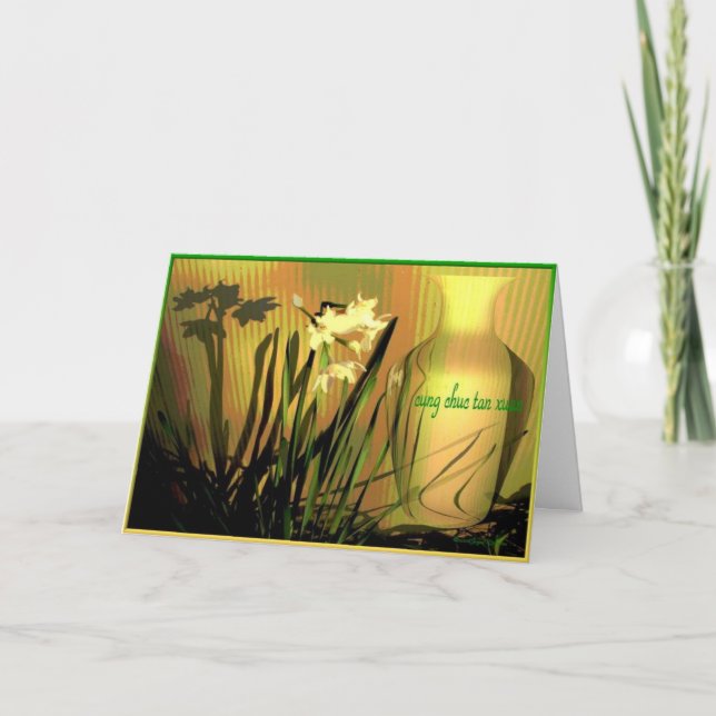 Cartão De Festividades Paperwhites Felizes anos novos vietnamitas (Frente)