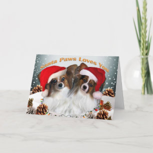 Cartão De Festividades Papillon Santa Paws Loves You Cards