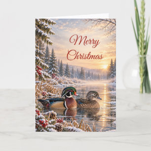 Cartão De Festividades Par de Patos-de-madeira Natal Pacífico Inverno Vid