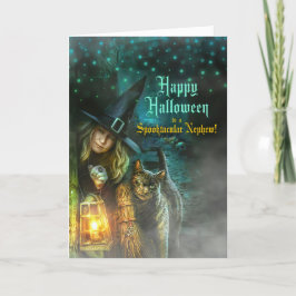 Cartão De Festividades para a Bruxa de Nephew e o Halloween de Cat