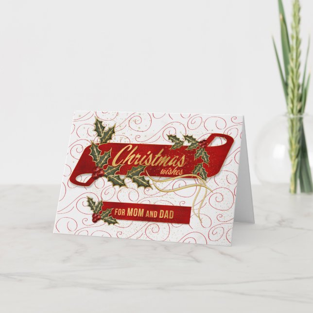 Cartão De Festividades para a mãe e o Pai da Holly no Natal (Frente)