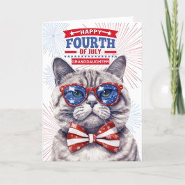 Cartão De Festividades para a neta 4 de julho Gato Patriótico