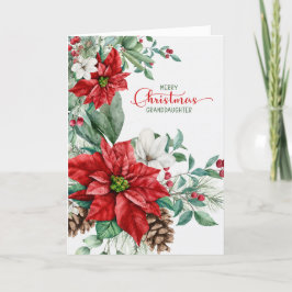 Cartão De Festividades para a neta natalícia Poinsettias Elegant