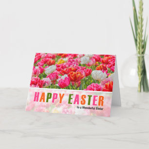Cartão De Festividades para a Páscoa do Jardim de Tulipas Rosa Irmã