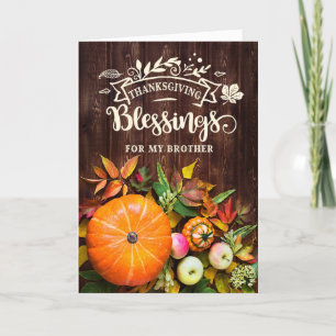 Cartão De Festividades Para Bênçãos de Ação de Graças a Irmão, Pumpkins