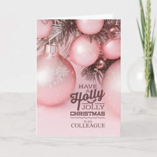 Cartão De Festividades para Colega Enfeites de Natal Rosa Holly Alegre