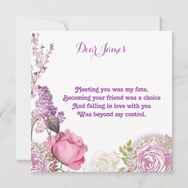 Cartão De Festividades Para Ele Dias de os namorados Doces Rosas De Vinta (Frente)