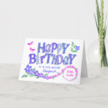 Cartão De Festividades Para Filha, Rosa e Azul<br><div class="desc">Um cartão de aniversário floral muito bonito para a sua filha, com flores Periwinkle em azul púrpura que vai de azul lavanda a rosa. A saudação do cobrir é "Parabéns" em letras grandes, cheias de padrões da minha coleção "Patch Periwinkle" e "a uma Filha muito especial". Os grandes feitiços do...</div>