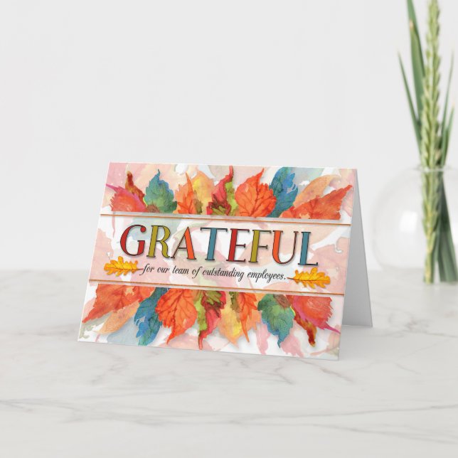 Cartão De Festividades para Folhas Grateful de Ação de Graças dos Funcion (Frente)