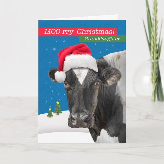 Cartão De Festividades Para neta Feliz Natal Humor de Vaca Engraçado  (Frente)