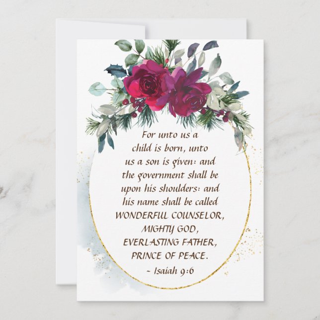 Cartão De Festividades Para nós, uma criança é Isaiah Nascer às 9:6 (Frente)