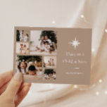 Cartão De Festividades Para nós, uma criança é o Natal da Colagem de Foto<br><div class="desc">Cartões de saudação de Natal para colagem religiosa cristã inspiradora com várias fotos.. Para nós,  uma Criança é uma tipografia branca nascer com uma estrela de Natal ilustrada e seis fotos em um fundo esticado neutro.</div>