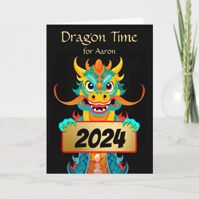 Cartão De Festividades Para o Ano Novo Chinês do Dragão no Sobrinho (Frente)