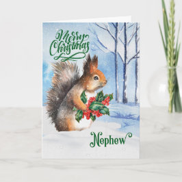 Cartão De Festividades para o Esquilo de Natal do Sobrinho Woodland