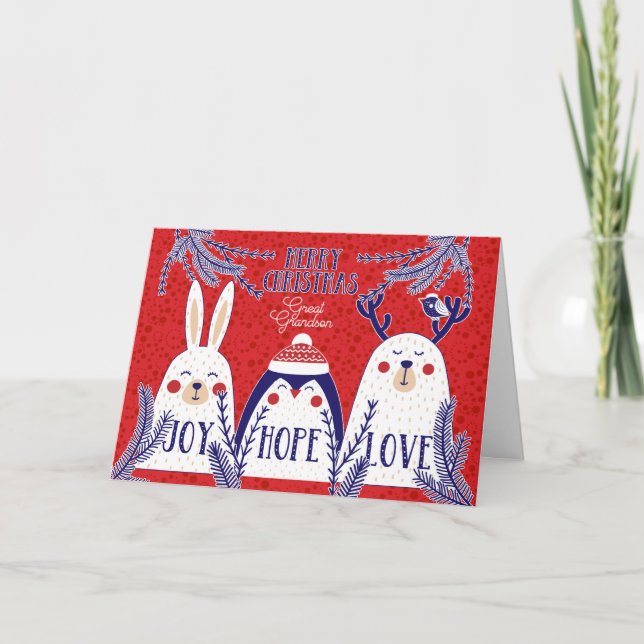 Cartão De Festividades para o Excelente Grandson Christmas Woodland Creat (Frente)