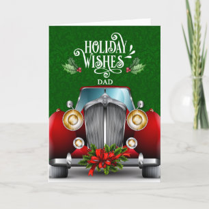 Cartão De Festividades para o Natal do Carro Clássico Vermelho Pai