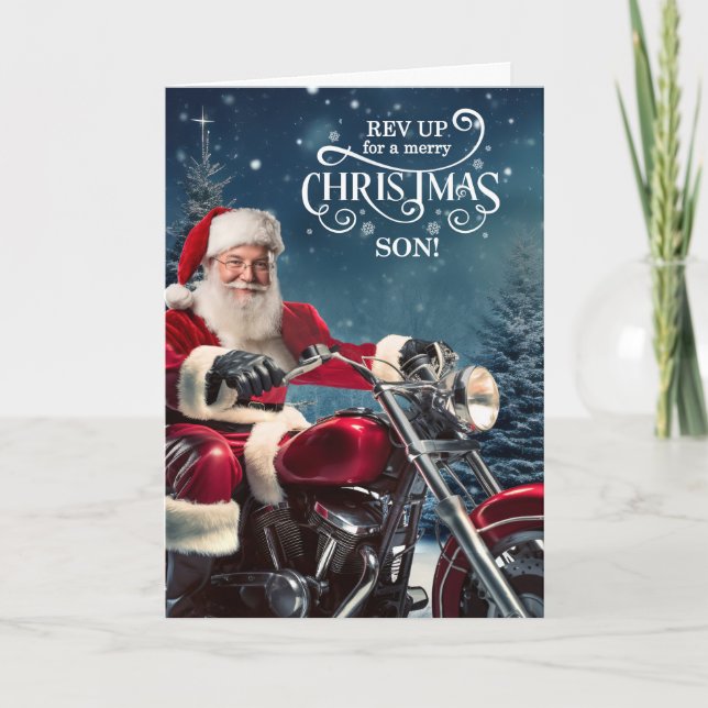 Cartão De Festividades Para o Natal do Son Biker com Papais noeis de inve (Frente)