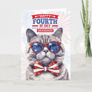 Cartão De Festividades para o neto 4 de julho Gato Patriótico