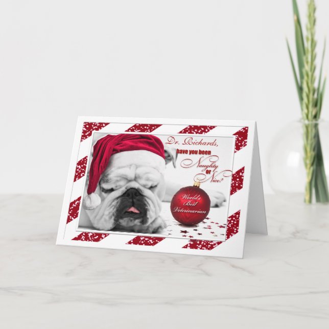 Cartão De Festividades para o papai noel veterinário do buldogue do Natal (Frente)