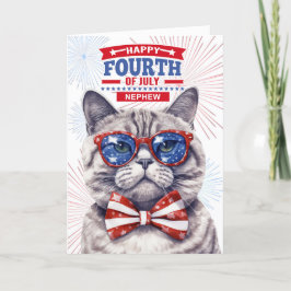 Cartão De Festividades para o sobrinho 4 de julho Gato Patriótico